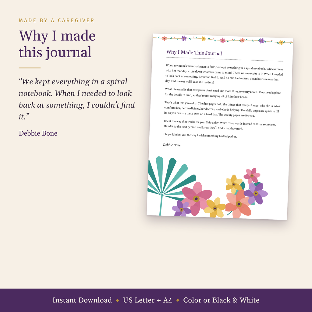 Why I Made This Journal, a personal note from the author, Debbie Bone.